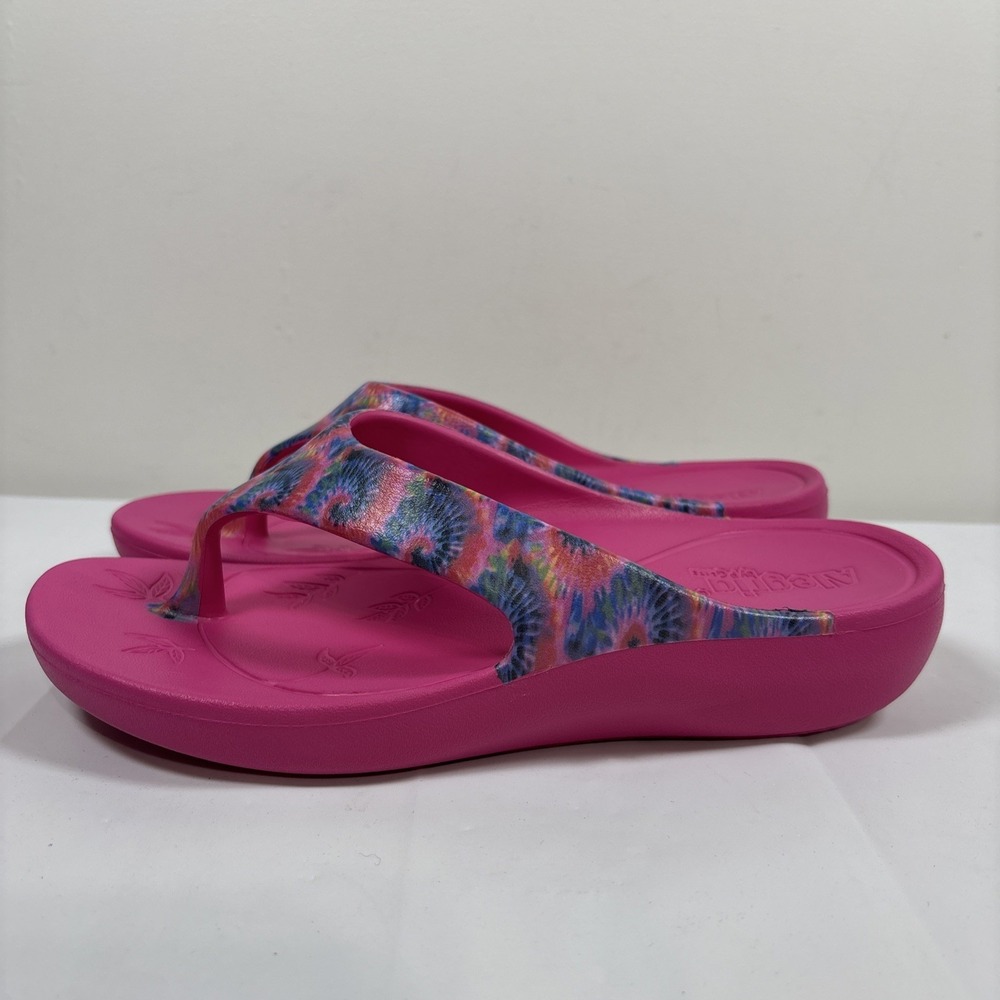 Alegria Womens 37 Ode Blast Off Bold Pink Rubber Thong Flip Flops Tie-Dye Sandal - Picture 3 of 10